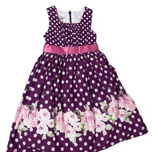 Bonnie Jean Purple Polka Dot Floral Dress Size 6X